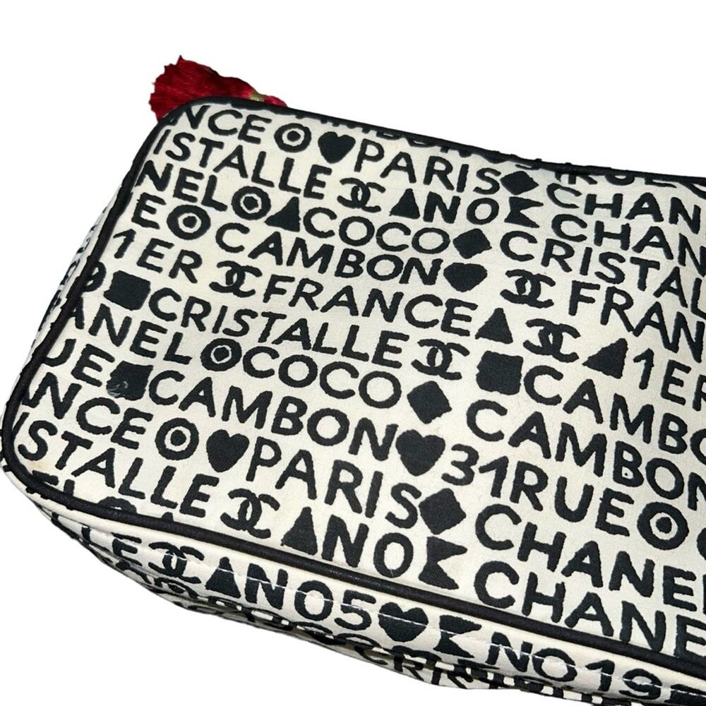 VTG Chanel Coco Cristalle Black & White Logo Zip Makeup Cosmetic Vanity Case Bag - Picture 7 of 16